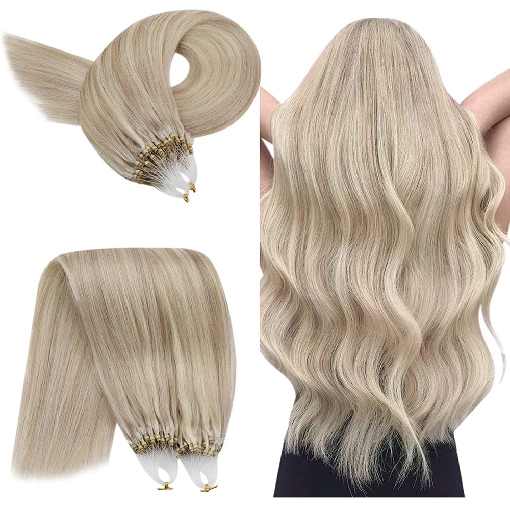 Ash Bleach Blonde Micro Loop Human Hair Extensions 22inch Human Hair